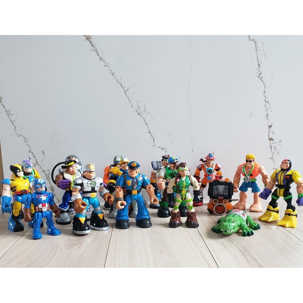 Fisher Price Rescue Heroes‎ Action Figures Lot 16 Vtg Playskool Wildlife Marvel